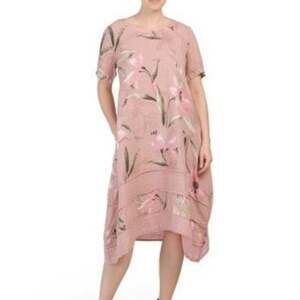 Alessia Pacini Linen Dress Pink Floral Pattern Asymmetrical Hem Size M  Pockets